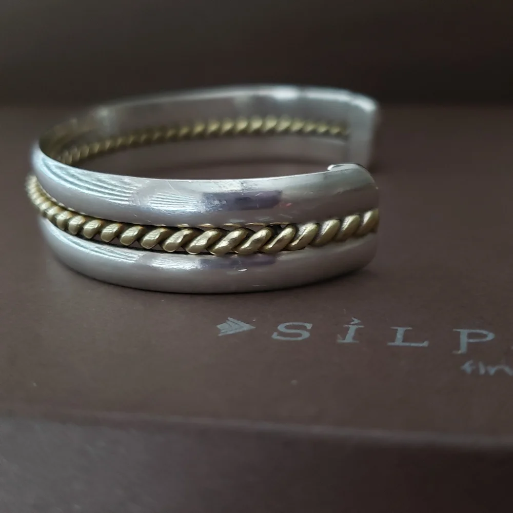 Silpada Sterling Silver Brass Braid Vintage Cuff B0001 - Picture 3 of 12